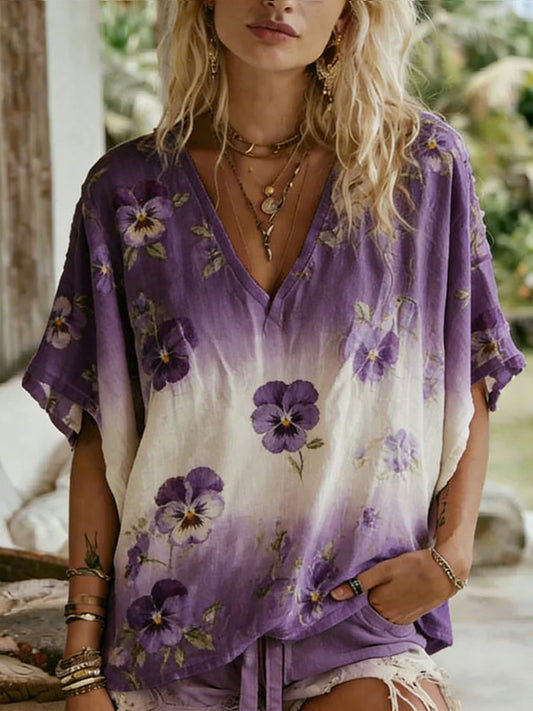 T-shirt décontracté imprimé floral pour femmes