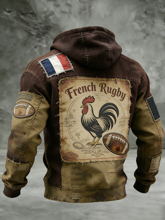 Sweat-shirt décontracté à imprimé rétro rugby français