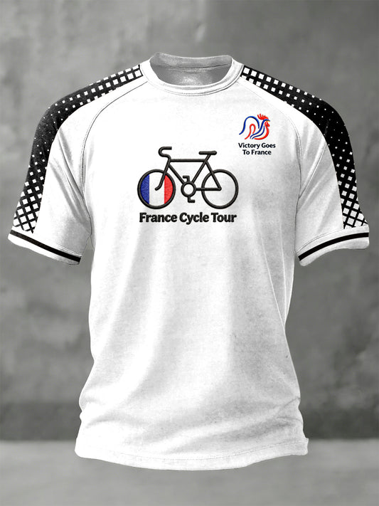 Hommes Blanc Français Tour de France Cyclisme Imprimer T-shirt de sport décontracté
