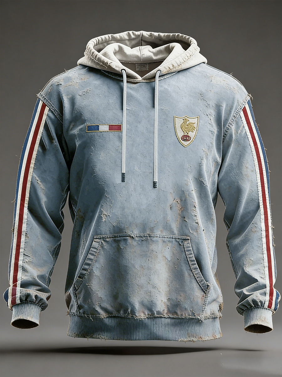 Sweat à capuche oversize épaules tombantes avec poches, équipe de France de rugby pour hommes