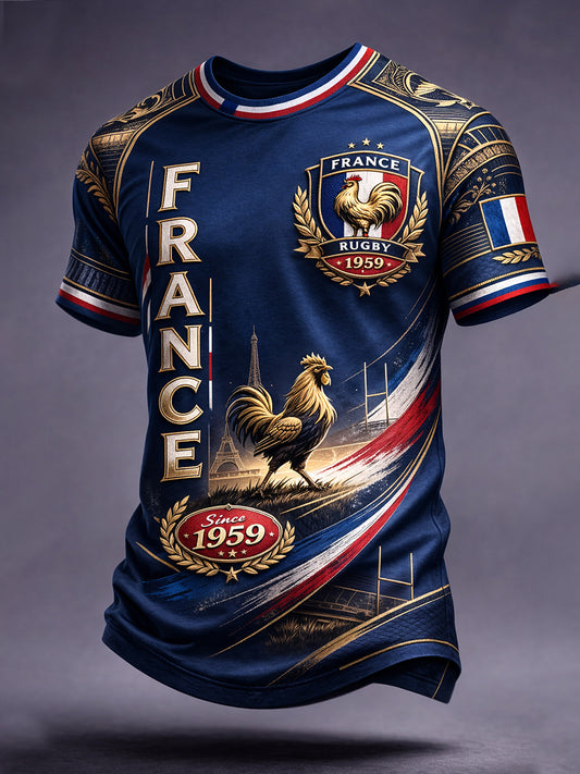 T-shirt décontracté style rétro rugby français