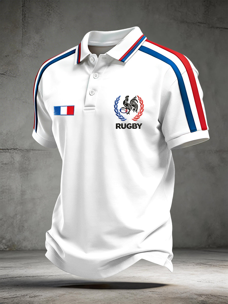 Polo à manches courtes décontracté à imprimé français blanc pour homme