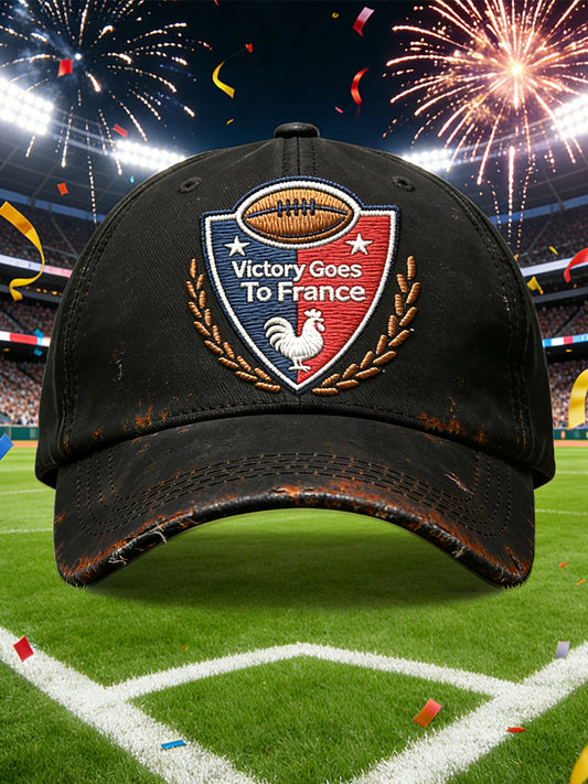 Chapeau décontracté noir avec imprimé vintage du rugby français