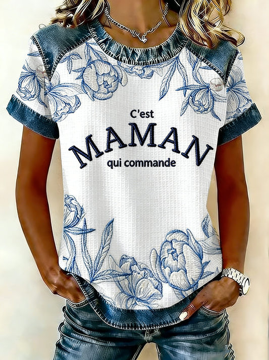 T-shirt décontracté pour femmes, avec impression «C'est Maman Qui Commande », à manches courtes