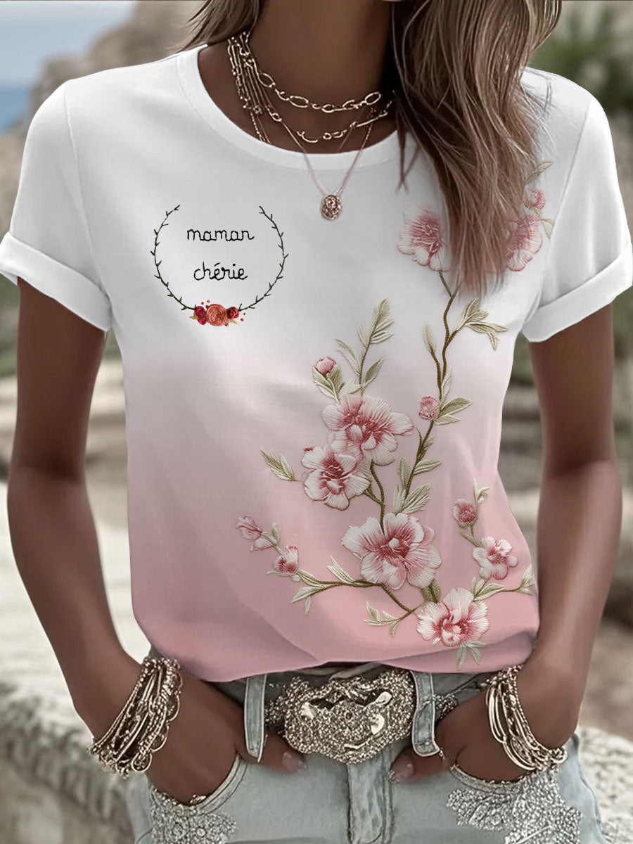 T-shirt à manches courtes «Maman Chérie» pour femmes