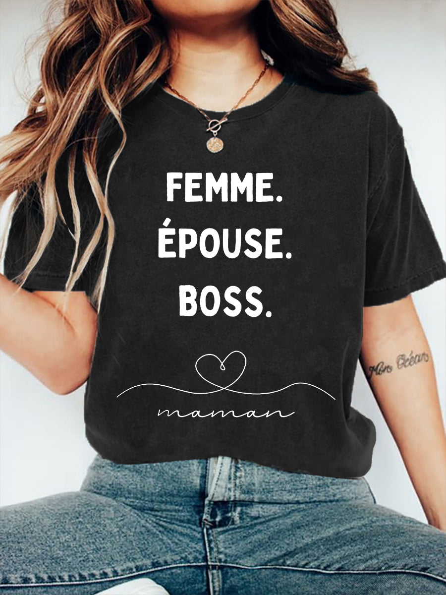 T-shirt manches courtes pour femmes: Maman, Femme, Épouse, Patronne