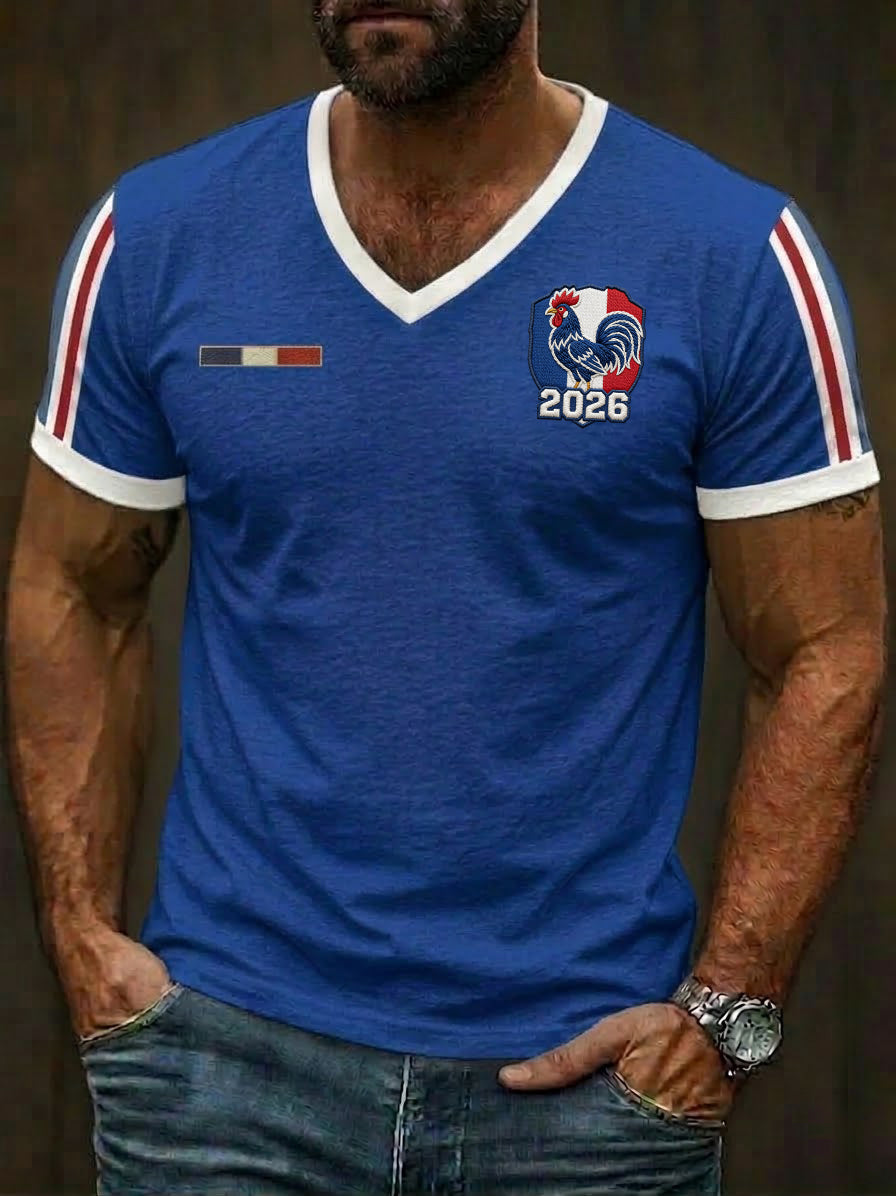 T-shirt à col en V imprimé France Rugby pour hommes