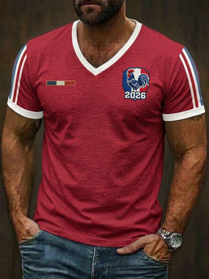 T-shirt à col en V imprimé France Rugby pour hommes