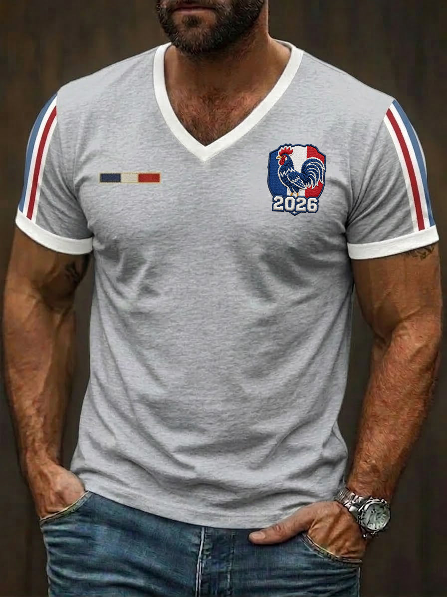 T-shirt à col en V imprimé France Rugby pour hommes