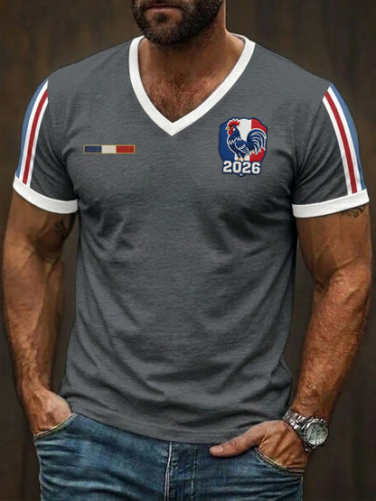 T-shirt à col en V imprimé France Rugby pour hommes