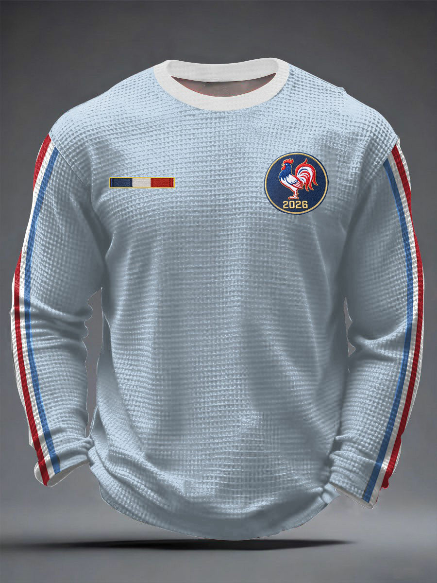 T-shirt à manches longues en gaufre imprimé rugby de France pour hommes