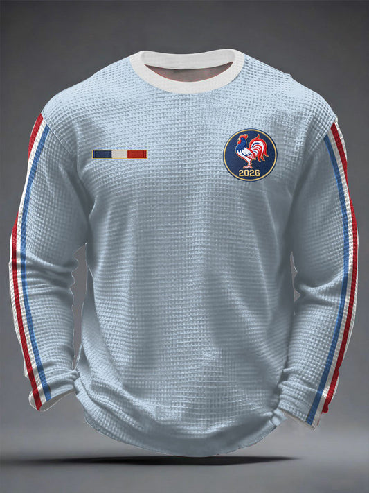 T-shirt à manches longues en gaufre imprimé rugby de France pour hommes