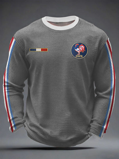 T-shirt à manches longues en gaufre imprimé rugby de France pour hommes