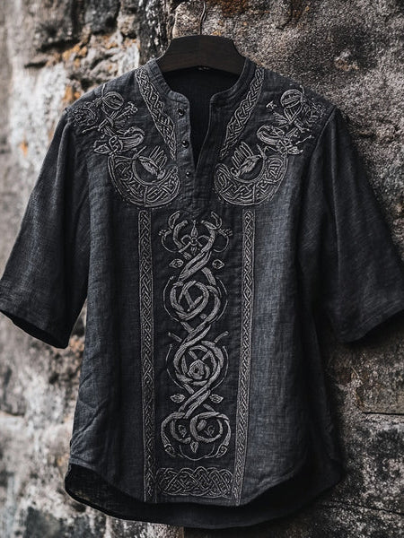 Chemise viking pour hommes à col en V et imprimé
