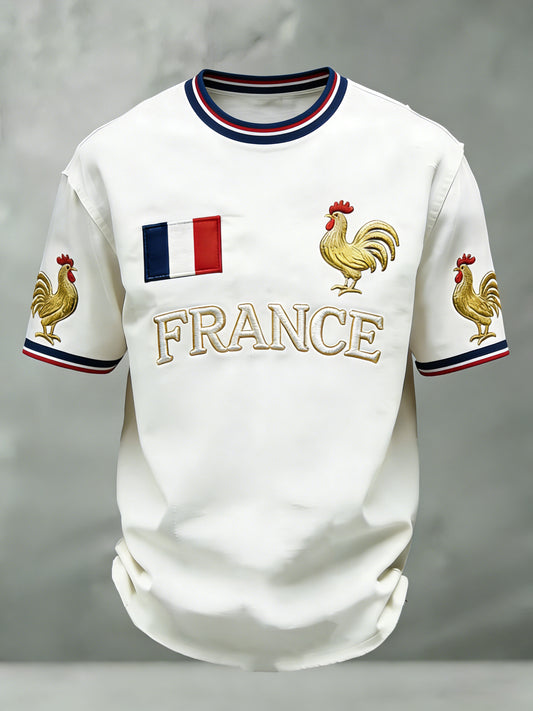 T-shirt à manches courtes avec impression d’art fan de football français pour hommes
