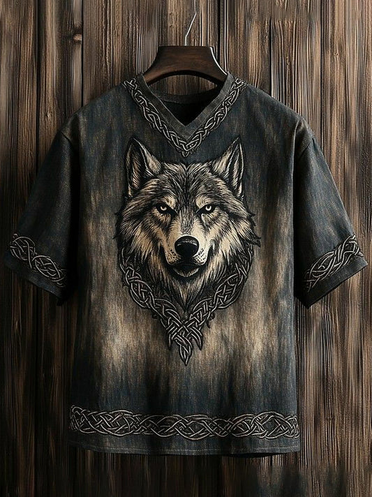 Chemise viking pour hommes à col en V et imprimé
