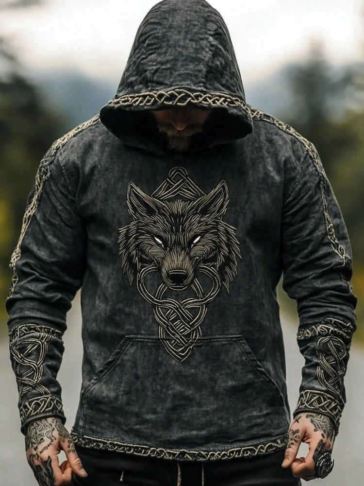 Sweat à capuche imprimé viking pour hommes
