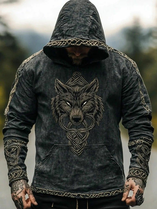 Sweat à capuche imprimé viking pour hommes