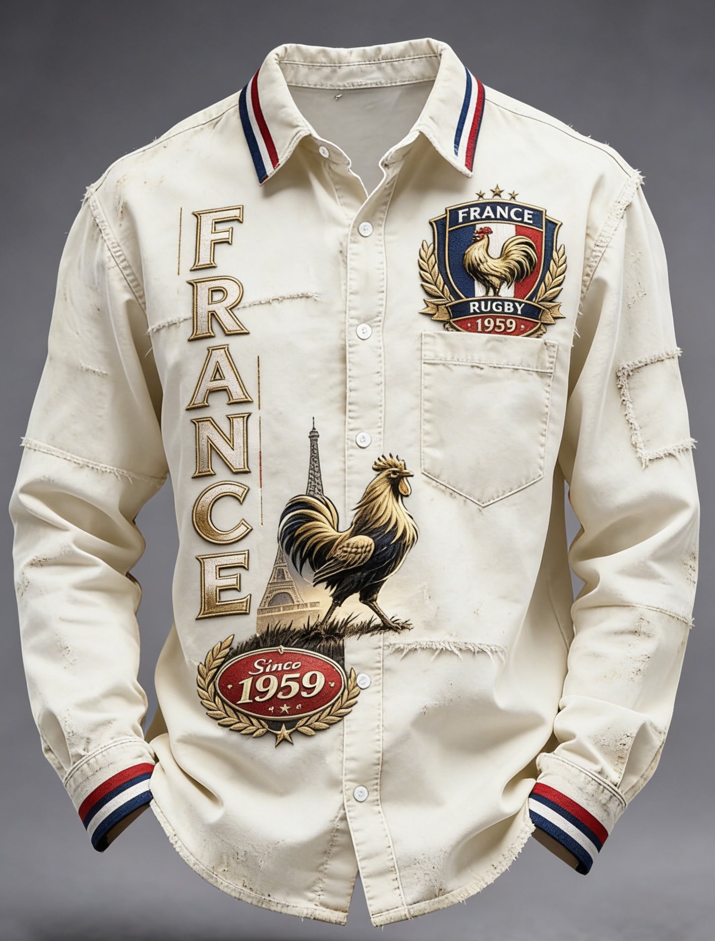 Chemise décontractée à imprimé rétro de rugby français