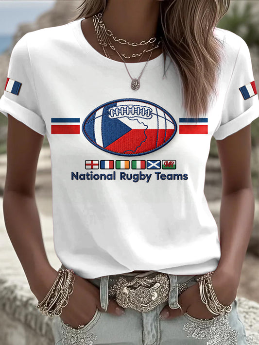 T-shirt décontracté imprimé en 3D France Rugby Six Nations pour femme