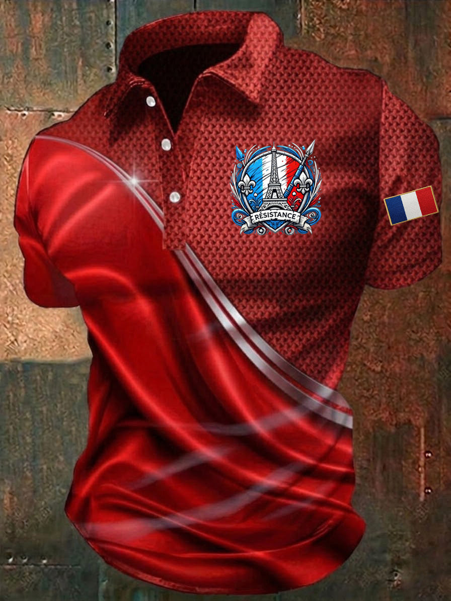 Chemise imprimée France European Victory Day pour homme