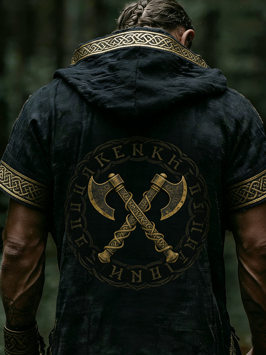 Sweat à capuche manches courtes pour hommes avec imprimé sur le thème des Vikings