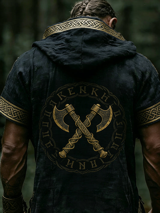 Sweat à capuche manches courtes pour hommes avec imprimé sur le thème des Vikings