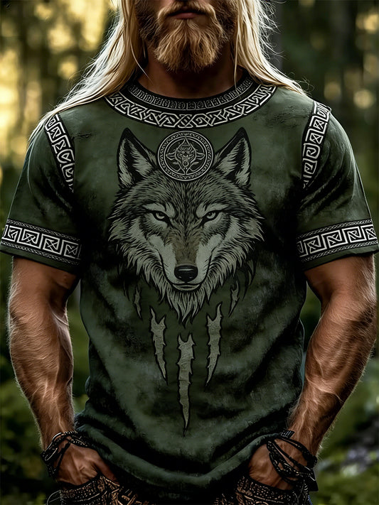 Haut à manches courtes pour homme avec imprimé sur le thème des Vikings
