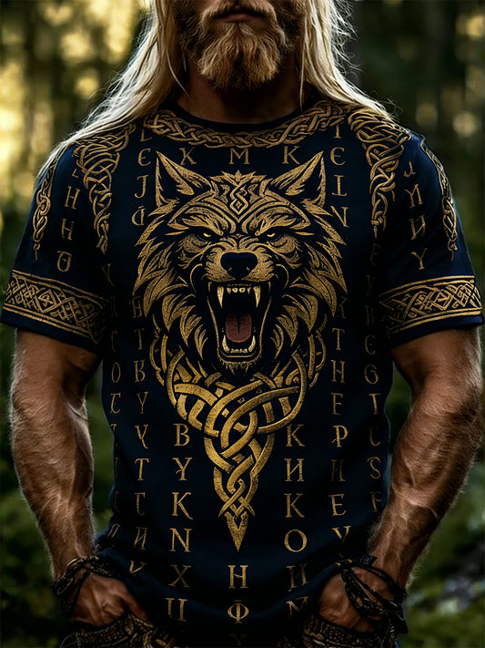 Haut Homme Manches Courtes Imprimé Thème Viking