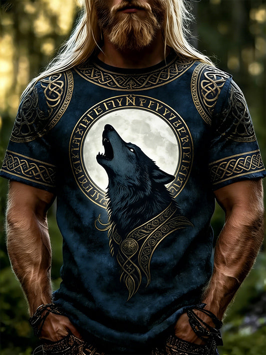 Haut à manches courtes pour homme avec imprimé sur le thème des Vikings