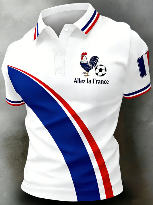 Polo pour hommes, fan de football français, avec imprimé artistique