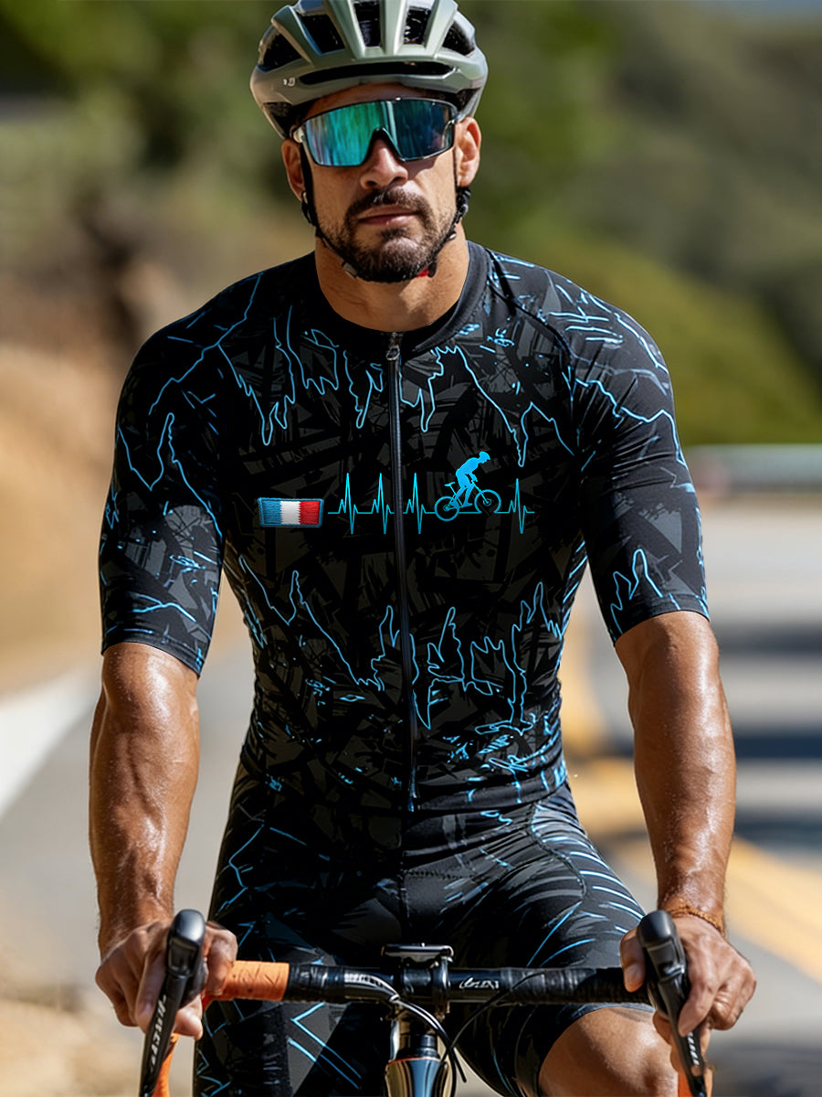 Drapeau français cyclisme imprimé noir sport décontracté ensemble de cyclisme pour hommes