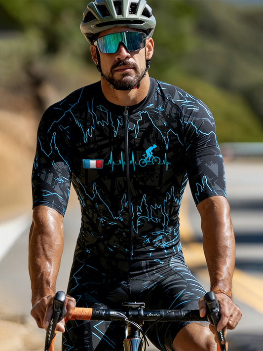 Drapeau français cyclisme imprimé noir sport décontracté ensemble de cyclisme pour hommes