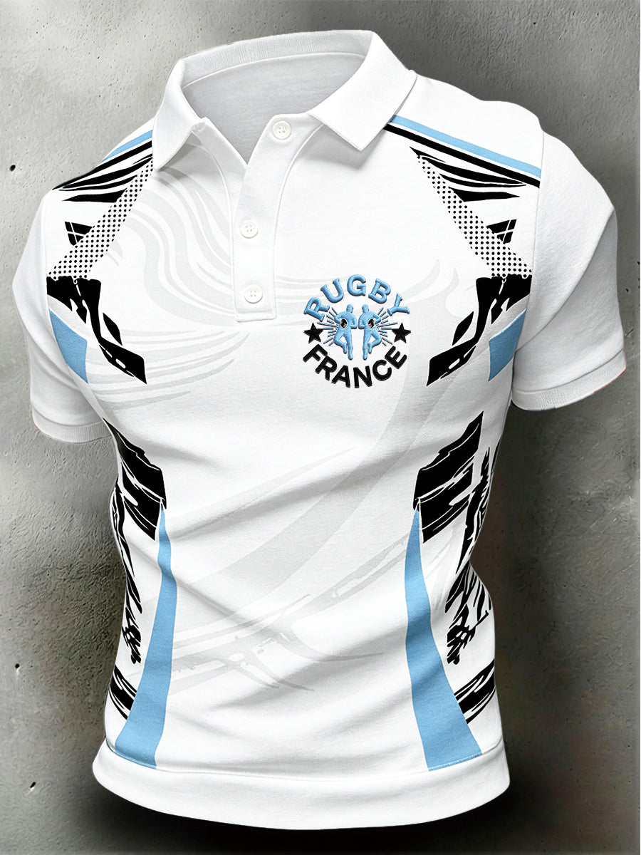 Polo de sport décontracté à imprimé rugby français pour hommes