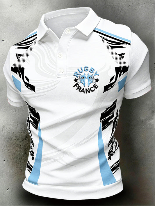 Polo de sport décontracté à imprimé rugby français pour hommes