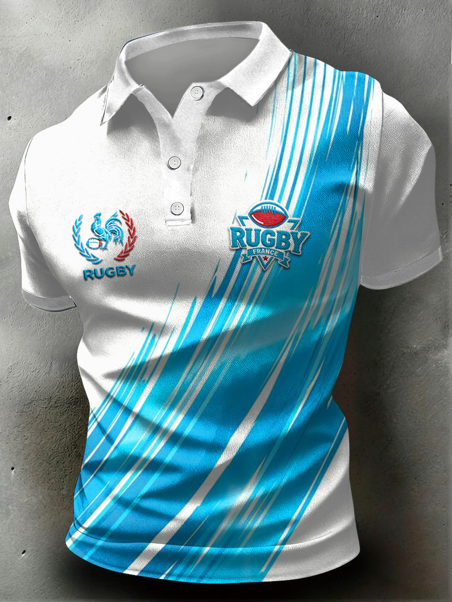 Polo décontracté imprimé bleu de rugby français pour homme