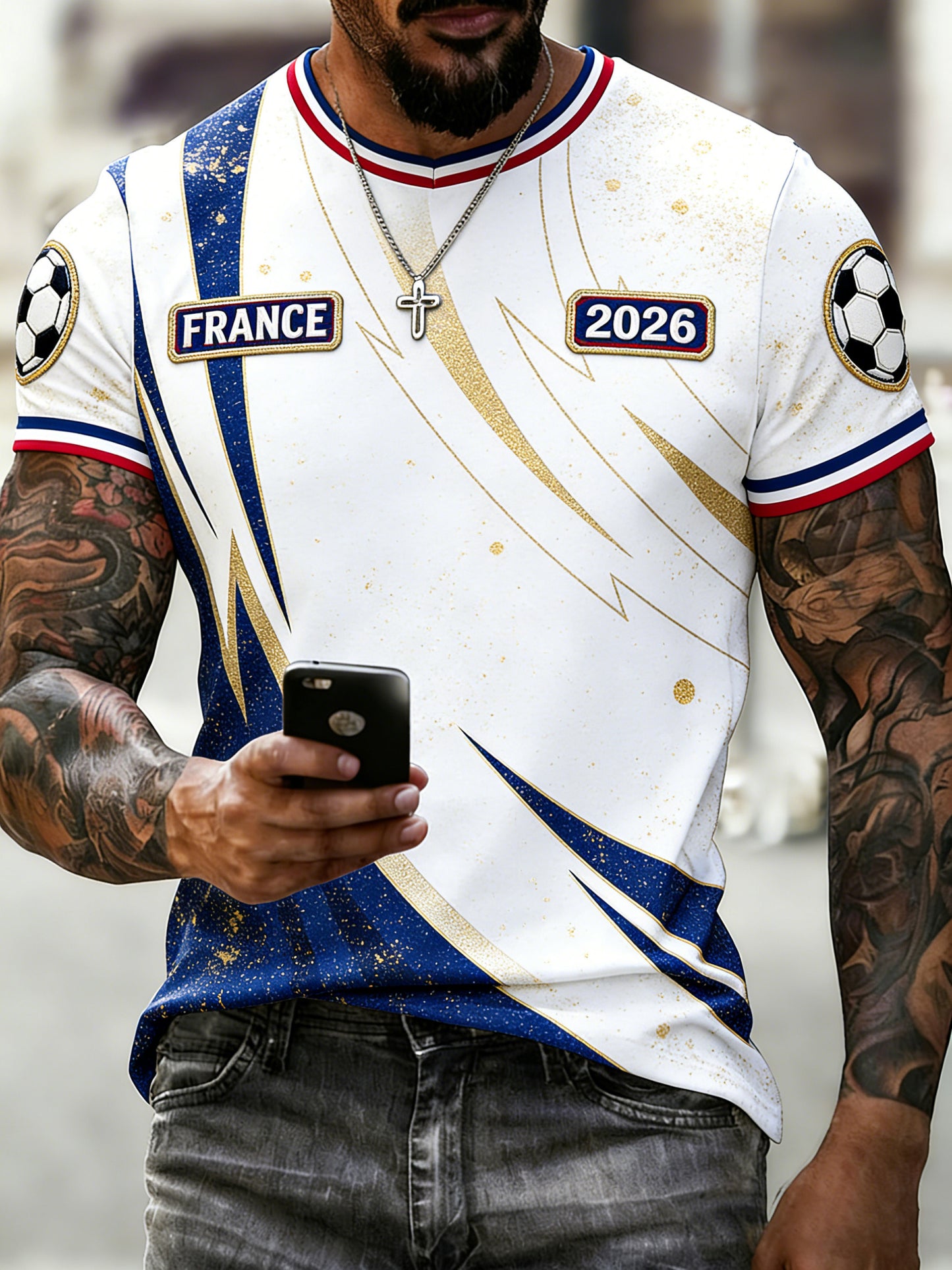 T-shirt de fan avec impression artistique de pom-pom girls du football français pour hommes