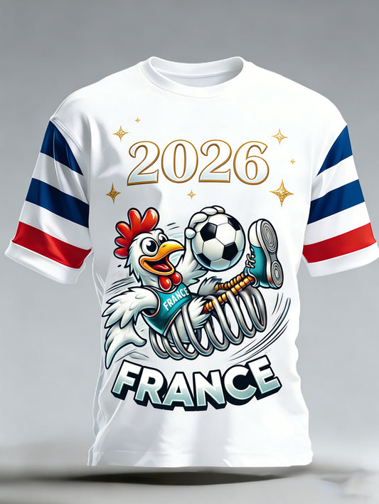 T-shirt de fan avec impression artistique de pom-pom girls du football français pour hommes