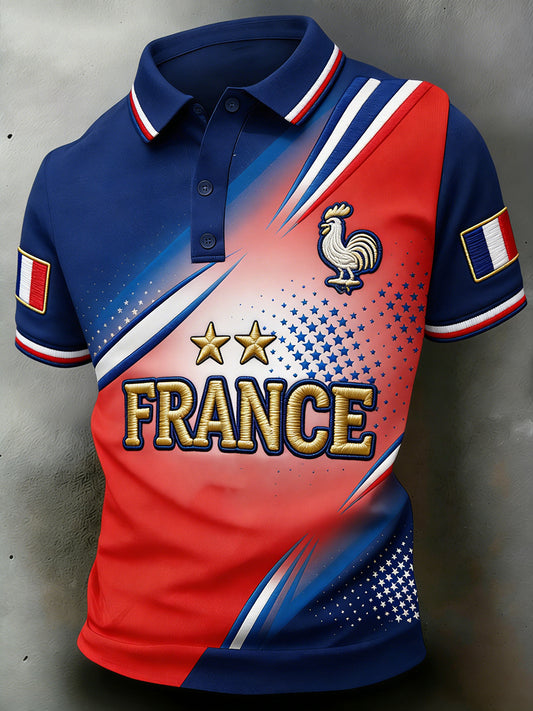 Chemise polo imprimée à manches courtes pour le football masculin