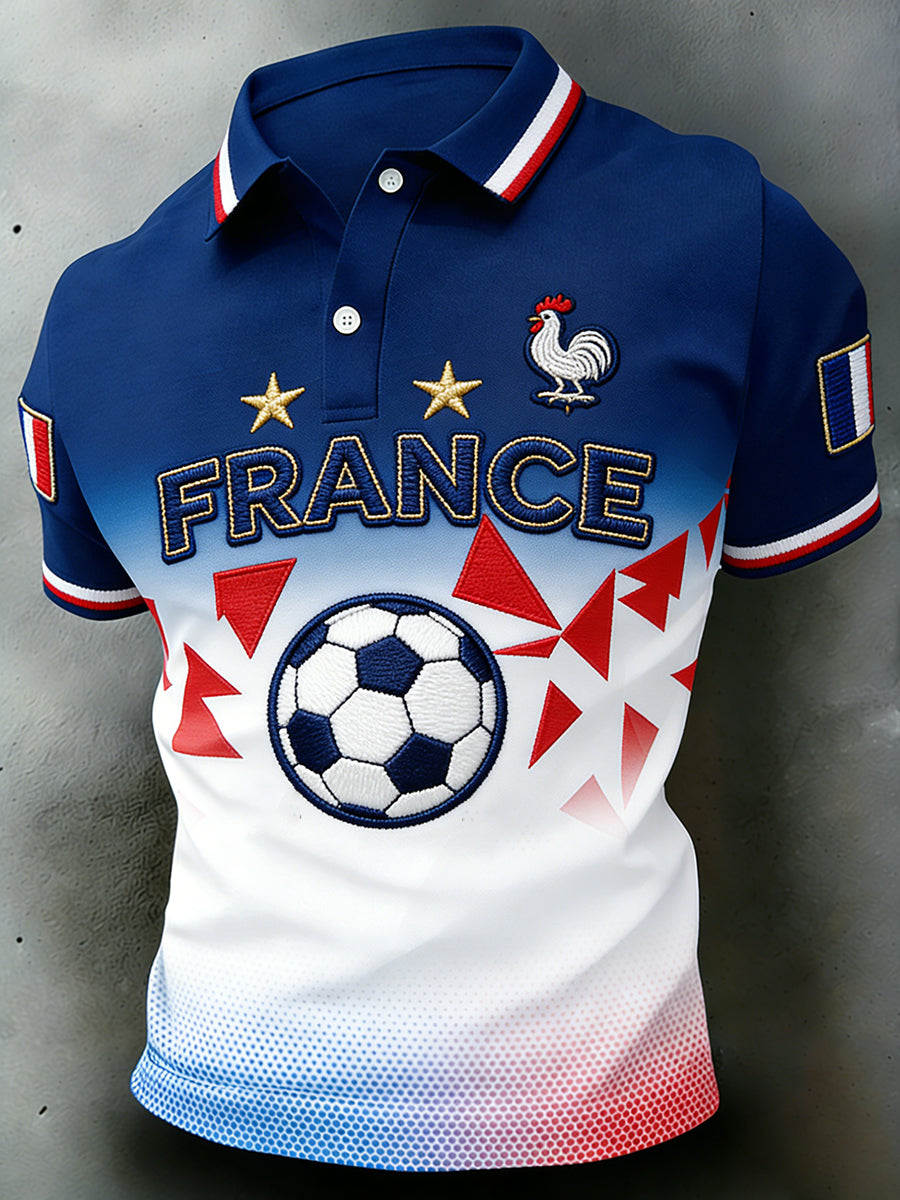Chemise polo imprimée à manches courtes pour le football masculin