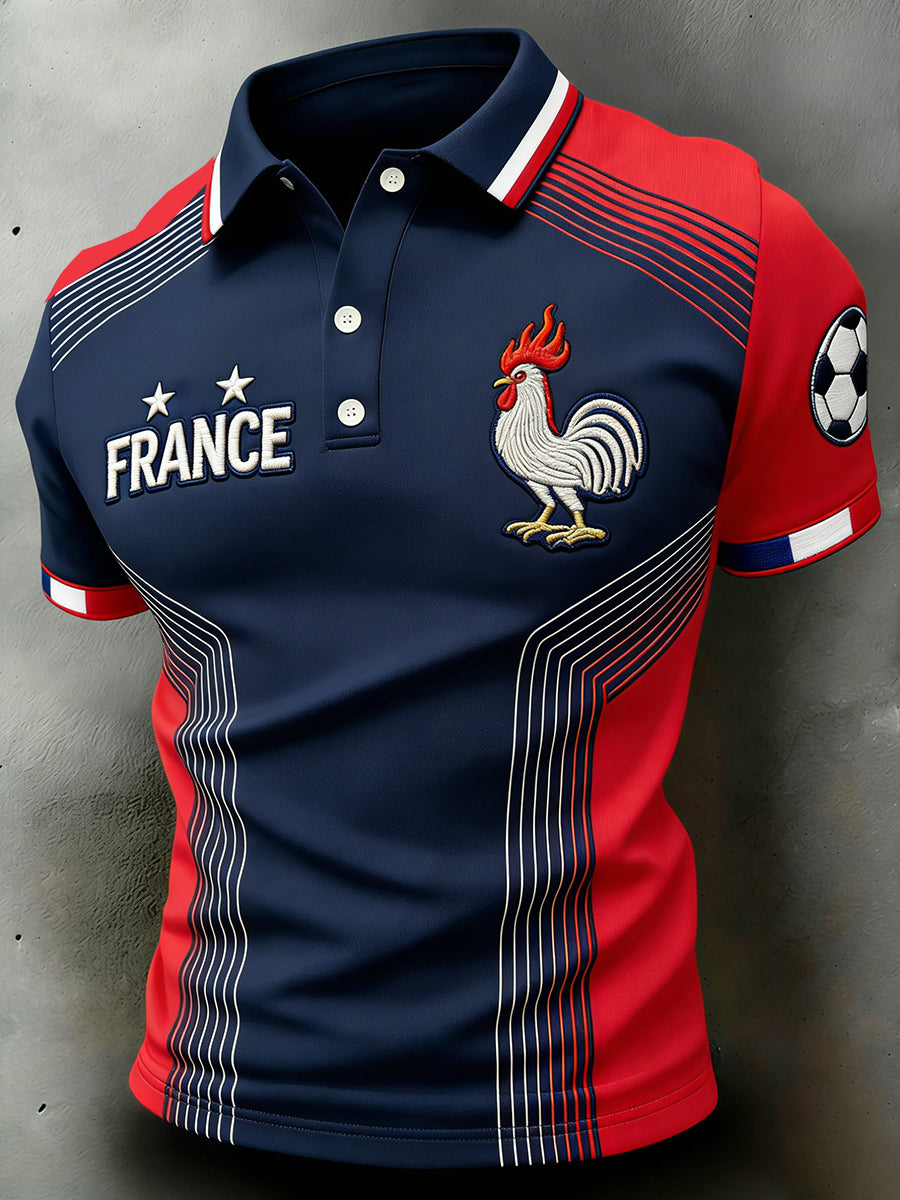 Polo pour hommes à imprimé en blocs de couleurs sur le thème du football