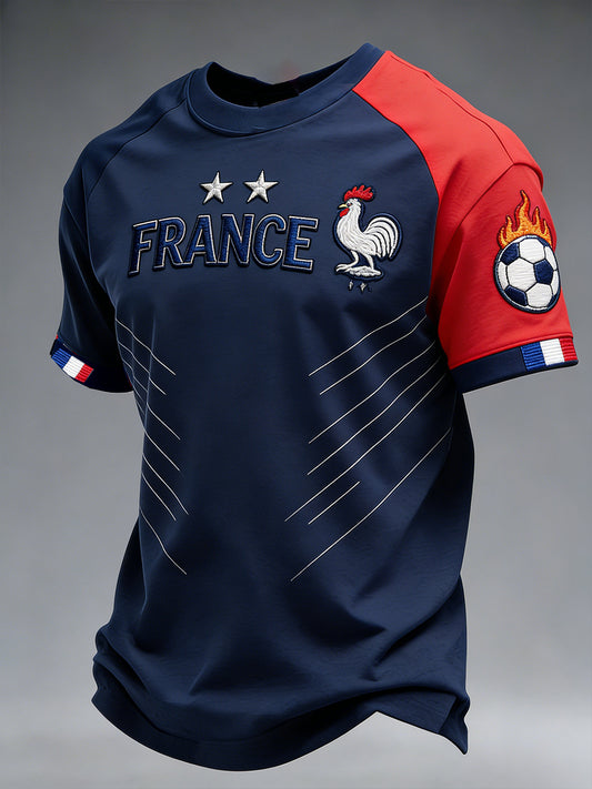T-shirt pour hommes à imprimé en blocs de couleur sur le thème du football