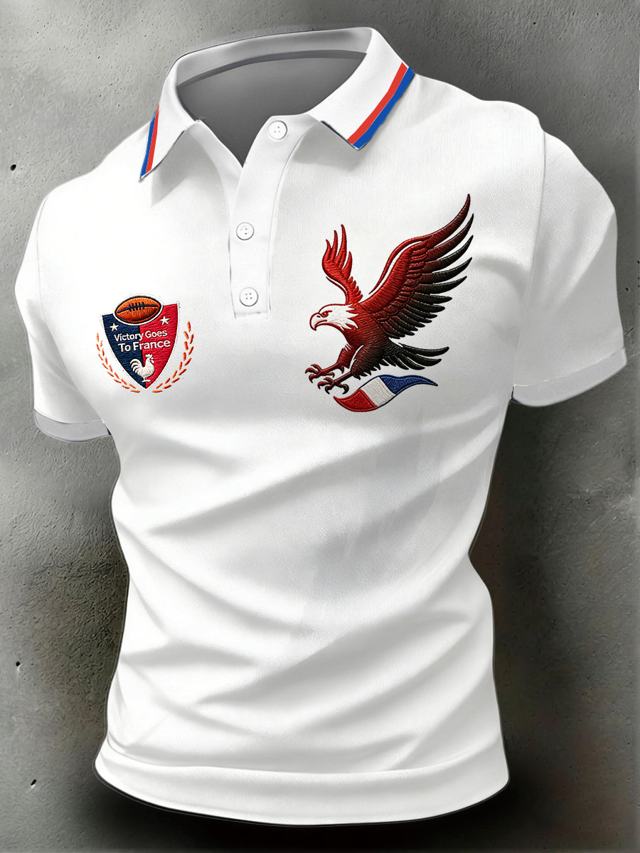 Polo décontracté blanc pour homme avec imprimé drapeau français rugby