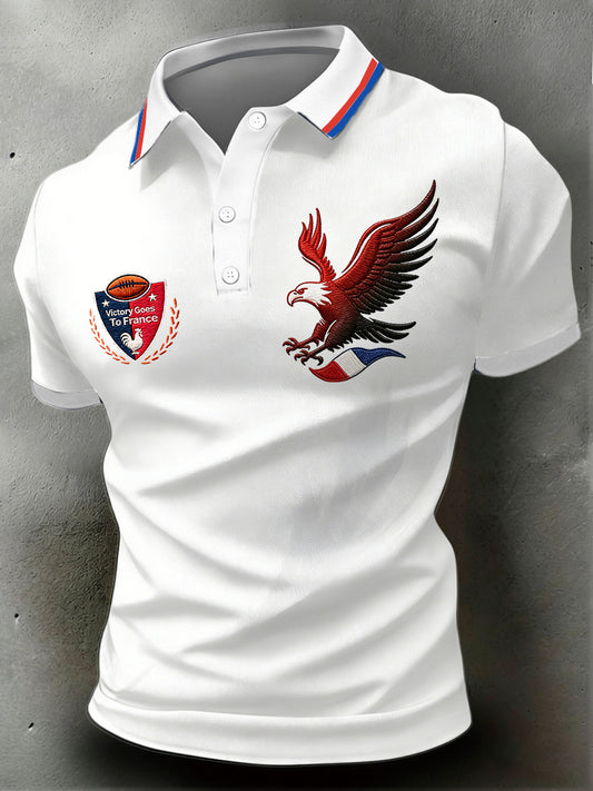 Polo décontracté blanc pour homme avec imprimé drapeau français rugby