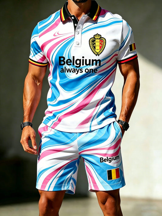 Affiche d’art pour les supporters de football belge, motif de match masculin, ensemble polo pour fans
