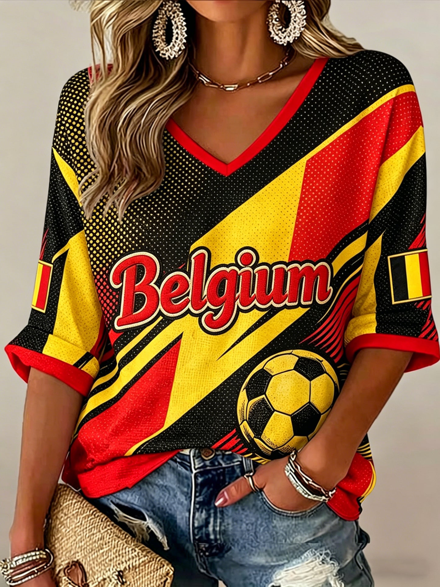 T-shirt de fan avec impression artistique pour soutenir le football féminin belge