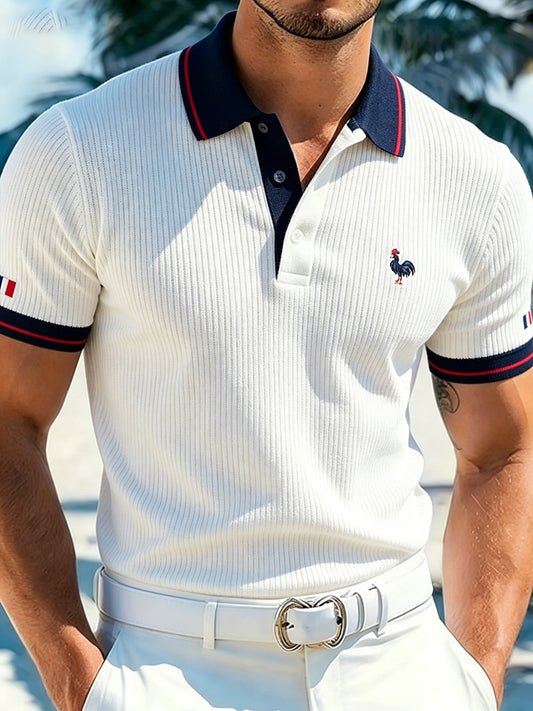 Polo tricoté de style professionnel pour homme avec détails brodés