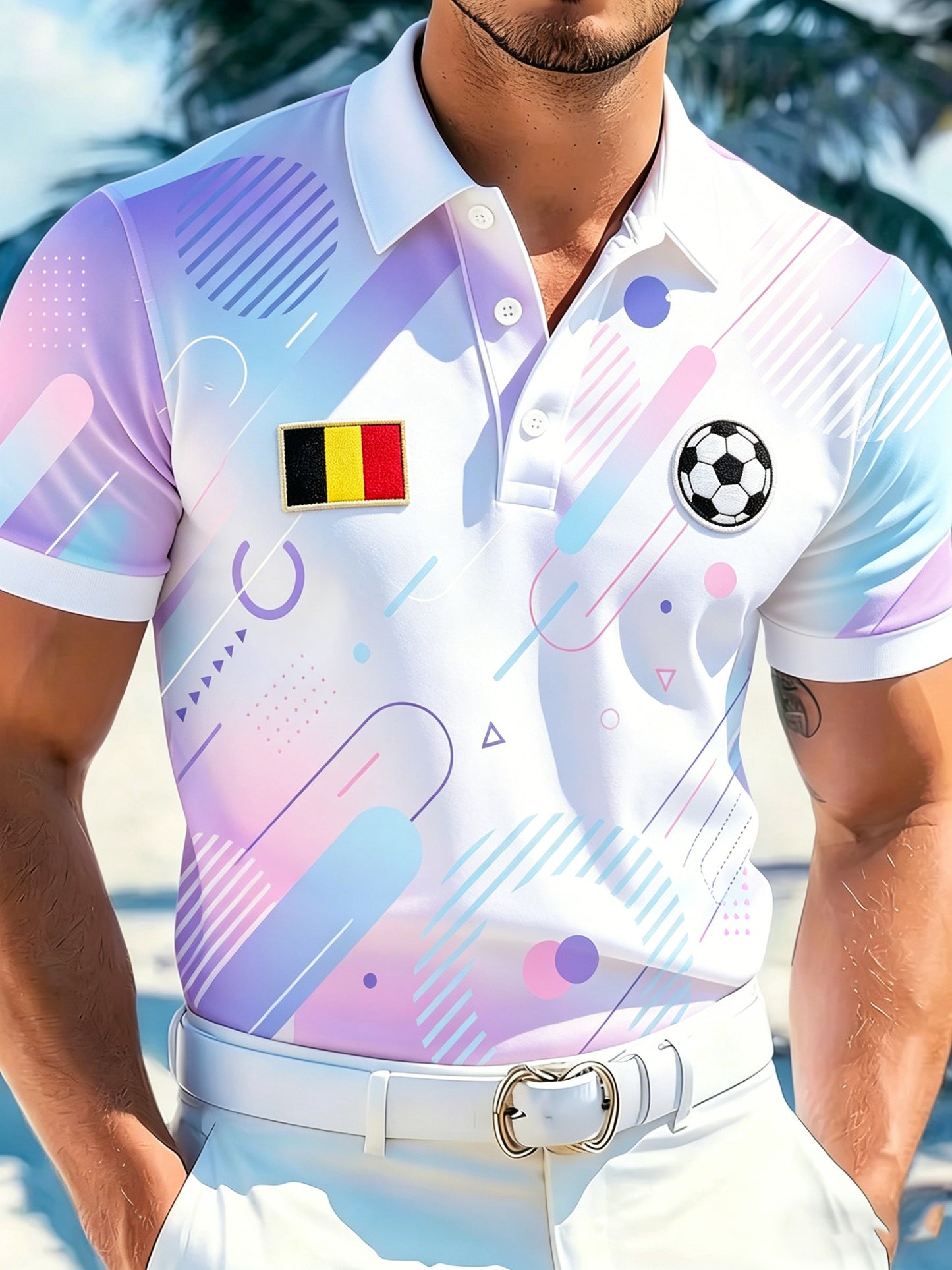 T-shirt polo avec impression artistique de supporters lors d’un match de football belge pour hommes