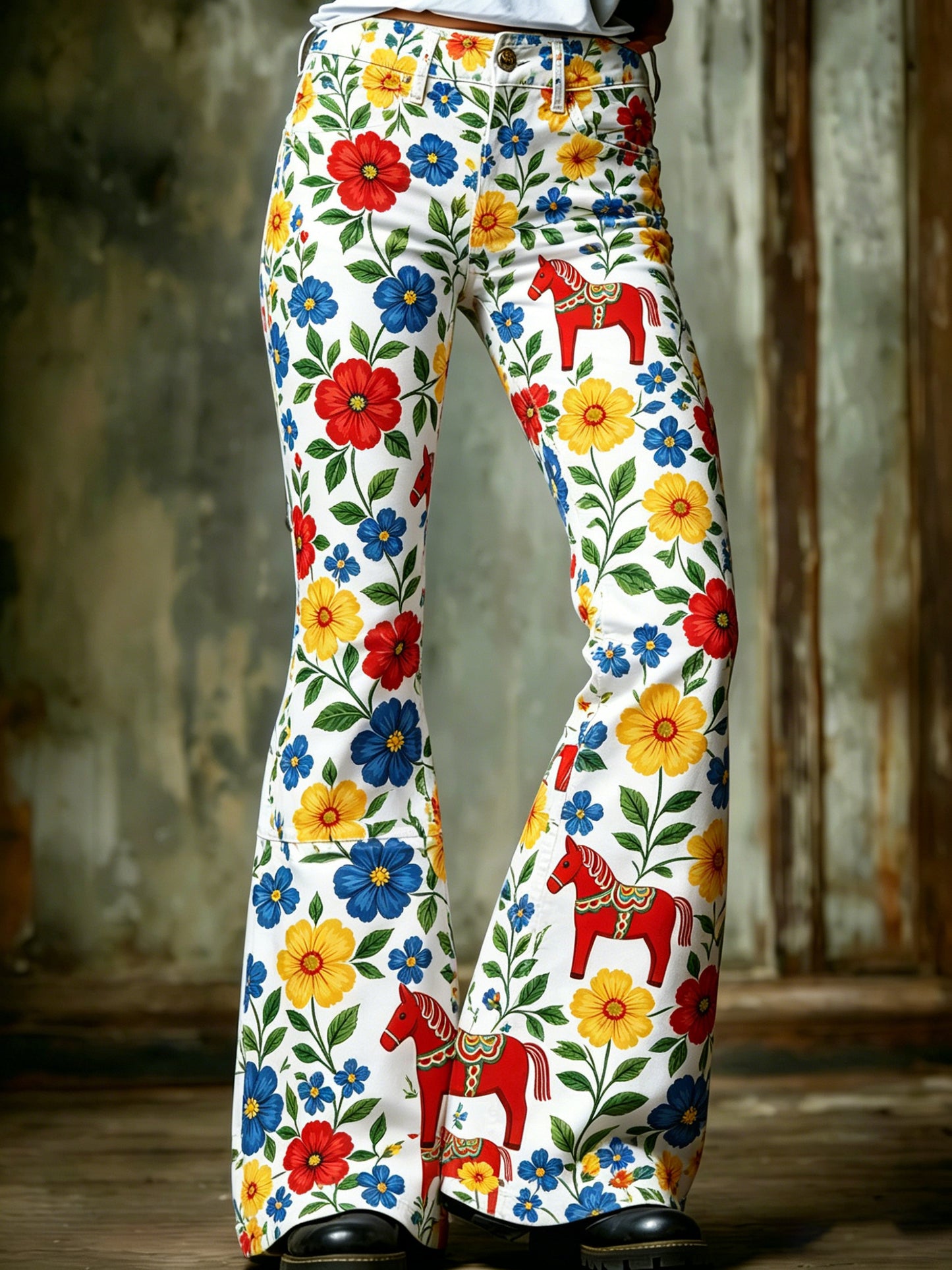 Pantalon à imprimé d'art commémoratif pour femmes du festival suédois du milieu de l'été