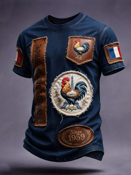 T-shirt décontracté avec impression d'art animalier rétro français